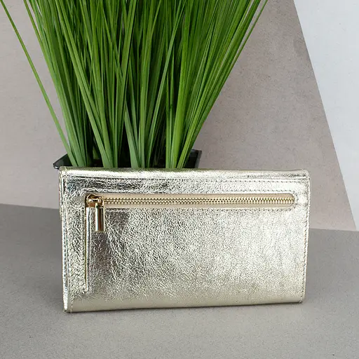 Гаманець жіночий шкіряний Leona на кнопці золотий - фото 3