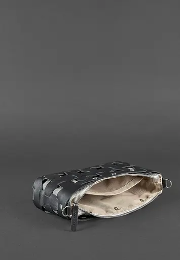 Шкіряна плетена жіноча сумка Пазл S чорна Krast - фото 6