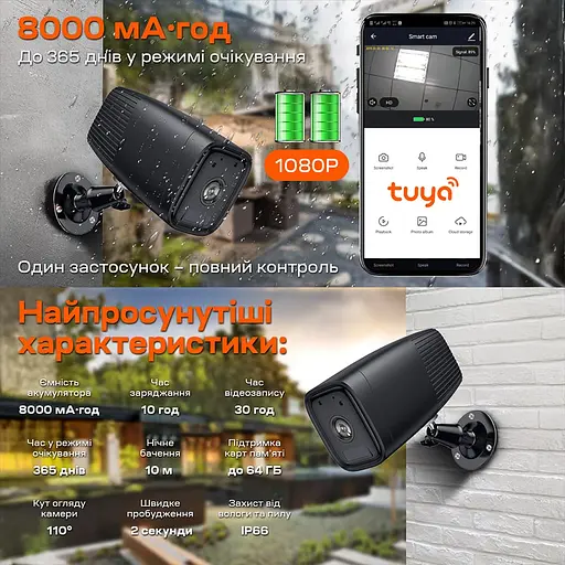 Автономна WiFi IP-відеокамера 2Mp Light Vision VLC-04IB Black з підтримкою Tuya, f=3.6mm, на акумуляторних батареях (75-00303) - фото 14