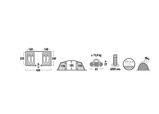 Намет чотиримісний High Peak Tauris 4 Dark Grey/Green (11560) 925416 - фото 6