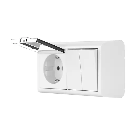 Розетка Ovivo Electric Nivo, подвійна з заземленням, з кришкою + 2-й вимикач, накладна, біла - фото 3
