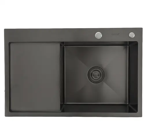 Кухонная мойка Gappo накладная 780x500 мм, поверхность PVD, левая GS7850-6L, Черный матовый - фото 3