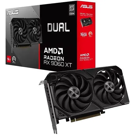 Відеокарта Radeon RX 9060 XT, Asus, DUAL, 16Gb GDDR6, 128-bit, HDMI/2xDP, 3250/20000 MHz, 8-pin (DUAL-RX9060XT-16G) - фото 1