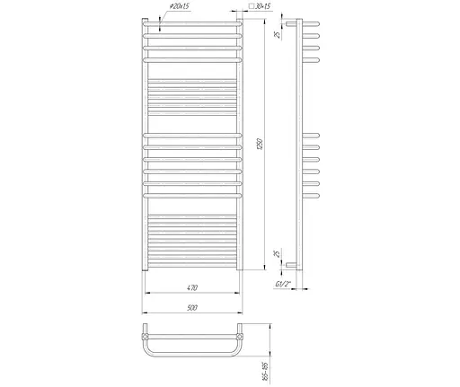 Водяной полотенцесушитель Mario Гера-Люкс 1250x500/470, Хром - фото 2