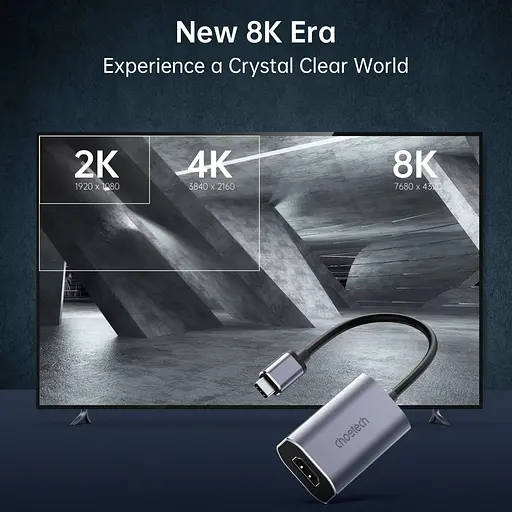 Перехідник Choetech USB 3.1 Type-C M - HDMI F, 0,15m 8K 60Hz чорний - фото 4