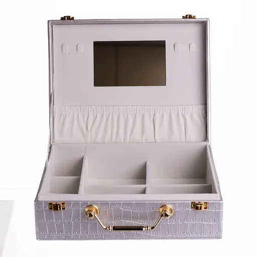 Скринька для прикрас з екошкіри 19 відділень із дзеркалом 23.5×14×8 см органайзер для прикрас Сірий Yiwu HP-5-20G - фото 1