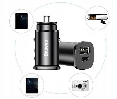 Автозарядное Baseus Square Metal PD 3.0 QC 4.0 + 30 W USB + Type-C CCALL-AS01 - фото 6