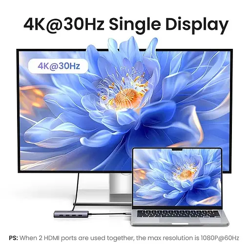 Хаб USB 3.0 Type-C -> 1хUSB-A 3.0/3хUSB-A 2.0/2xHDMI 4K 30Гц PD CM498 Ugreen - фото 6