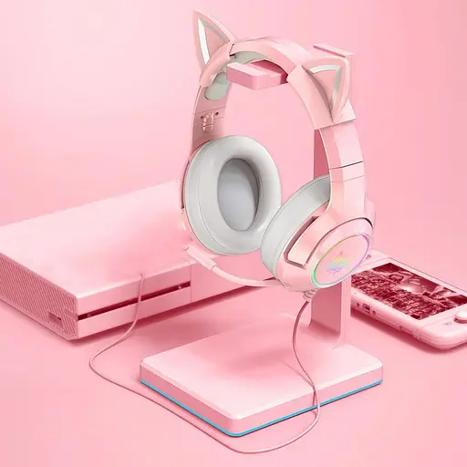 Игровые наушники с кошачьими ушками Onikuma K9 3.5. c микрофоном |Проводные наушники для стриминга. Розовые - фото 8