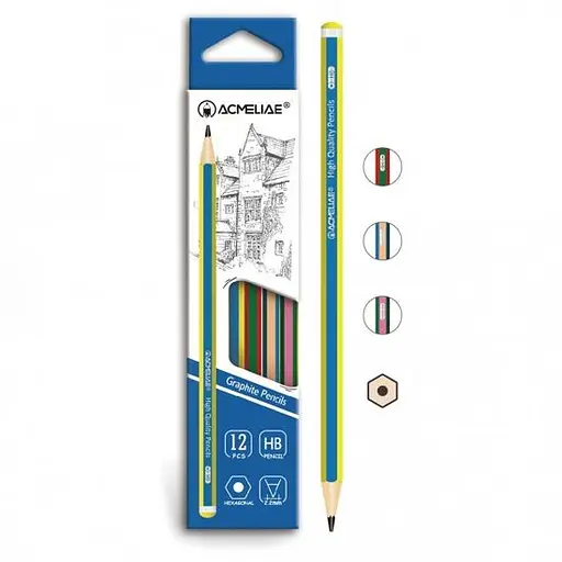 Карандаш чернографитовый Acmeliae Полосы, HB, шестигранный корпус, 12 шт.