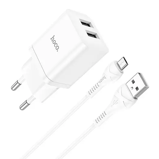 Набір із кабелем мережевий Hoco Maker dual port charger set N25 кабель Micro USB 2USB білий - фото 1