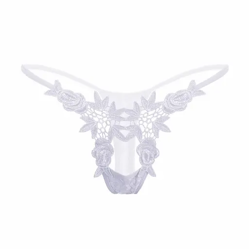 Трусики жіночі стрінги з квітковим принтом та пікантним вирізом S/M білі - фото 3