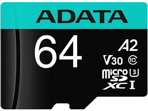 Карта пам'яті ADATA microSDXC (UHS-1 U3) Premier Pro 64Gb Class 10 V30S A2 (R-100Mb/s W85Mb/s) (AUSDX64GUI3V30SA2-RA1) - фото 1