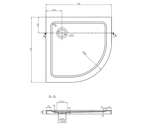 Душовий піддон Mexen Flat 70x70 напівкриглий низький MEX-41107070 Білий - фото 5