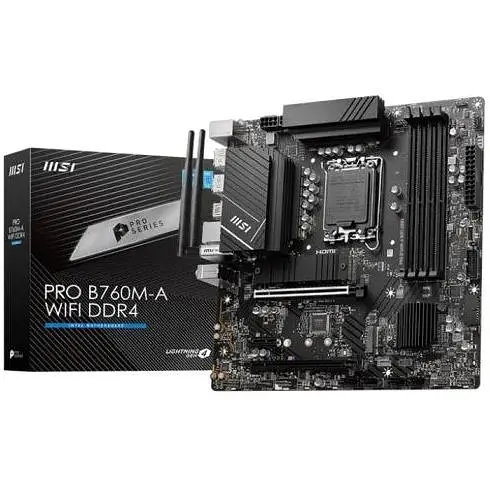 Материнська плата MSI PRO LGA1700, B760M-A WIFI DDR4, B760, 4xDDR4, Int.Video(CPU), 4xSATA3, 2xM.2, 2xPCI-E 16x 4.0, 1xPCI-E 1x 3.0, ALC897, RTL8125BG, WiFi6, Bluetooth 5.3, 9xUSB3.2/6xUSB2.0, 2xHDMI/2xDP, MicroATX - фото 2
