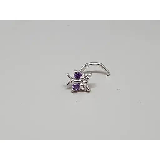Серебряная серьга-пирсинг в нос Бабочка. 1041.8С Фиолетовый - фото 2