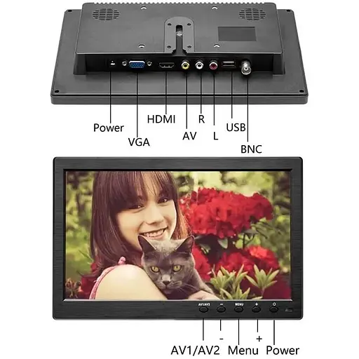 Автомобильный монитор Podofo K101 для камеры заднего вида 10 дюймов 1024х600 AV, HDMI, VGA - фото 4