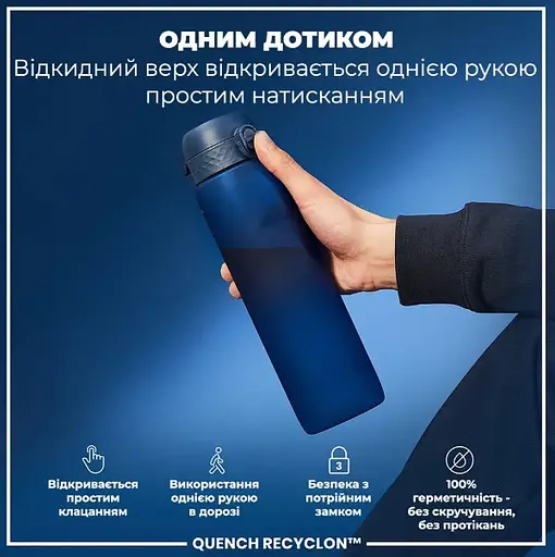 Пляшка для води ION8 1000 мл (ЕКО пляшка) BPA Free Navy (I8RF1000NAV) - фото 2