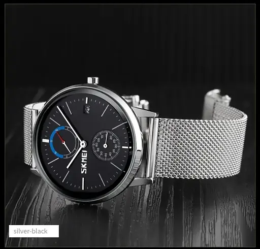 Класичний чоловічий годинник Skmei 9182 сріблясті з чорним цифеблатом - фото 6