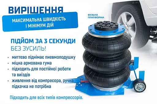 Домкрат пневматичний Vitol 3.5т 145-400 мм вузька платформа 16 кг (AL-PJ01) - фото 8