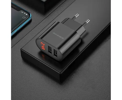 Зарядное устройство для Borofone BA63A 2 USB с дисплеем черный. - фото 2