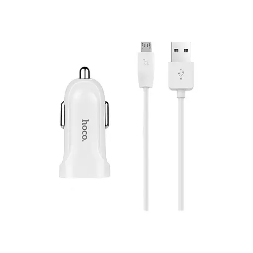 Зарядное автомобильное – набор адаптер + кабель Hoco Micro cable Z2 1USB 1.5 А белое - фото 1