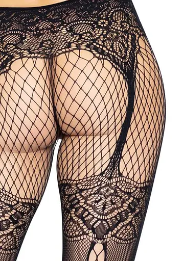 Колготки Leg Avenue Fishnet tights with back seam One size Black задний шов кружево сетка - фото 4