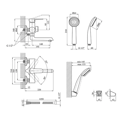 Смеситель для ванны Kroner KRM Elbe - C060 (CV014920) - фото 8