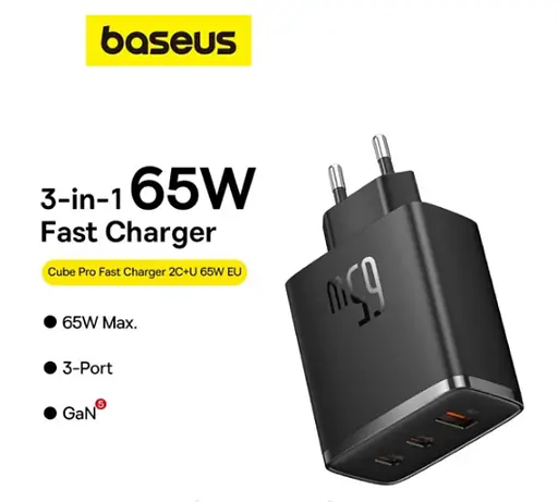 Сетевое зарядное устройство для Baseus Cube Pro Fast Charger 2C+U 65 W EU Cluster P10152301113-00 Черный - фото 3