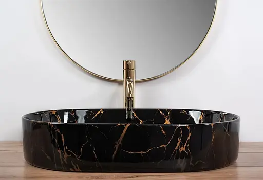 Умивальник Rea Nadia black marble shiny накладний REA-U0539, Чорний матовий - фото 5