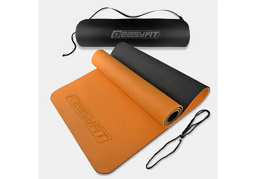 Коврик для йоги и фитнеса EasyFit TPE+TC 6 мм двухслойный + Чехол оранжевый с черным (EF-1924s-ORB) - фото 1