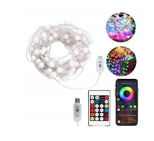 Гірлянда Розумна світлодіодна музична 100 LED 10 метрів різнокольорові USB керування від смартфона - фото 2