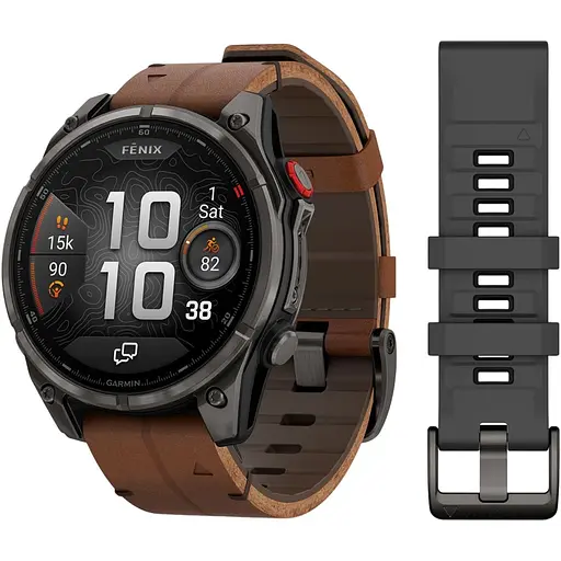 Смарт-часы Garmin Fenix 8 Pro AMOLED Sapphire 47 мм Carbon Gray DLC Titanium with Chestnut Leather Band 010-03198-40 (145040)
