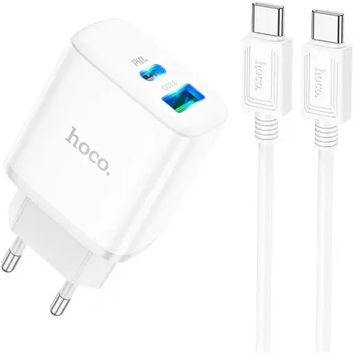 Зарядний адаптер Hoco C105A 20W Type-C і USB зі швидким заряджанням і LED-підсвіткою - фото 1