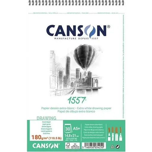 Альбом для рисунку Canson на спіралі 1557 180г/м2 30л білий колір - фото 1