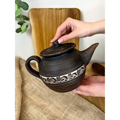 Заварочный чайник 0.7 литра керамический (глиняный) резной с ручкой  - фото 3