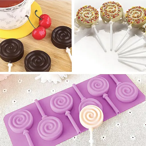 Силиконовая форма для леденцов и конфет на палочке "Спираль", Kitchen Master Розовый 87619 - фото 2