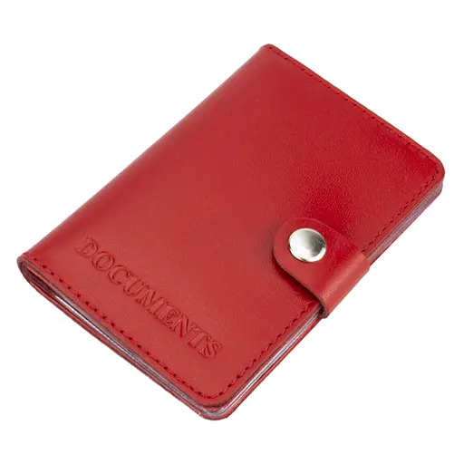 Обложка на документы кожаная на кнопке HC0035 красная - фото 2