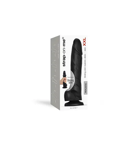 Реалистичный фаллоимитатор Strap-On-Me Sliding Skin Realistic Dildo Black - XXL, эффект подвижной ко - фото 7
