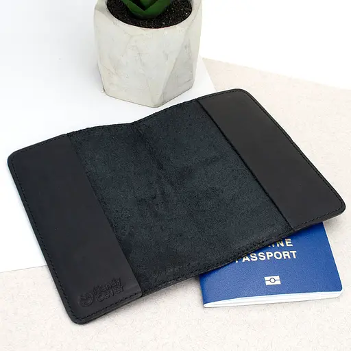 Обложка на паспорт кожаная с гербом HC-0074-1 Украины черная матовая - фото 2