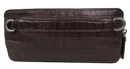 Кожаная барсетка Mykhail Ikhtyar на три отдела под крокодила коричневая sum0028927 - фото 3