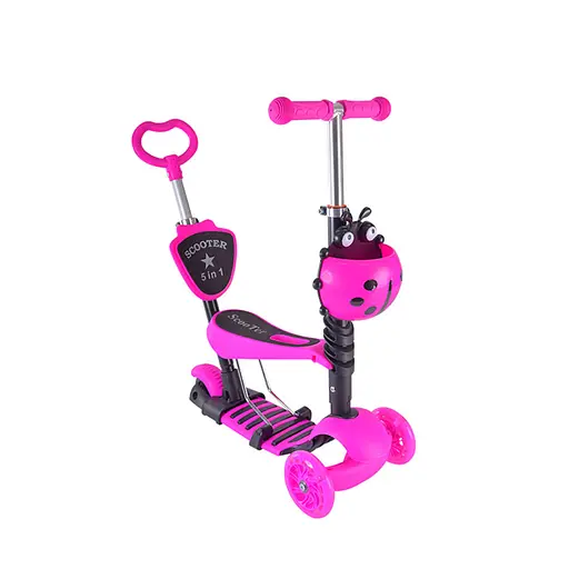Детский самокат с родительской ручкой Bambi SC20139 колеса PU со светом Розовый