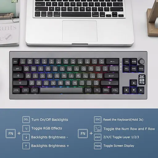 Механічна клавіатура EPOMAKER Shadow-X Gasket, провідна бездротова ігрова клавіатура з екраном та можливістю гарячої заміни, 2,4 Г - фото 4