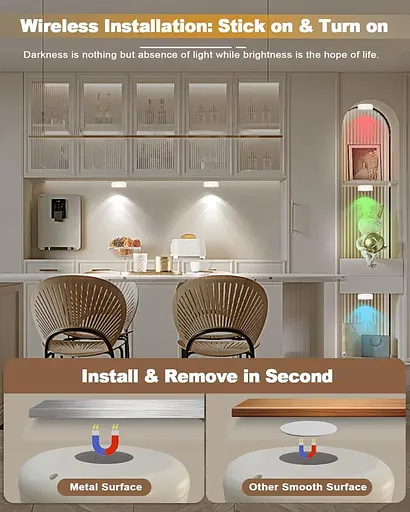 Push-светильники ALTUY USB с пультом дистанционного управления, RGB Сменный Tap Light Мощный Puck Lights Stick - фото 4