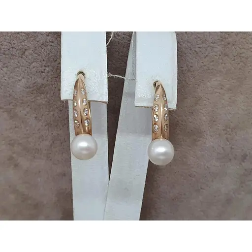 Золоті сережки ЮЗ "Багет" з діамантами і перлами. Артикул 702090 - фото 4
