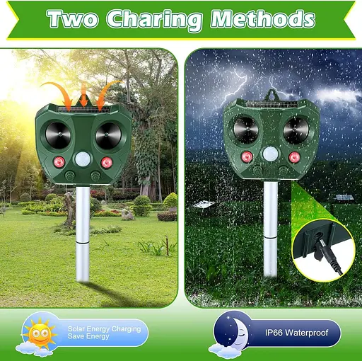 Qualirey 2 Pack Солнечный ультразвуковой репеллент от животных, USB-репеллент для кошек Открытый подвесные устройства для сдерживания - фото 4