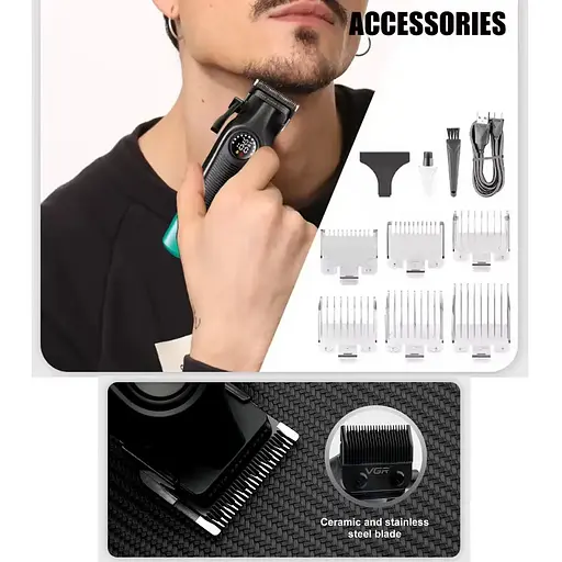Машинка для стрижки акумуляторна VGR V-196 2000 mAh LED дисплей - фото 6