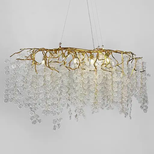 Люстра с белыми подвесками в удлиненном золотом корпусе 105х40 см Ст. 703L-1000 GD+FR | Line F - фото 4