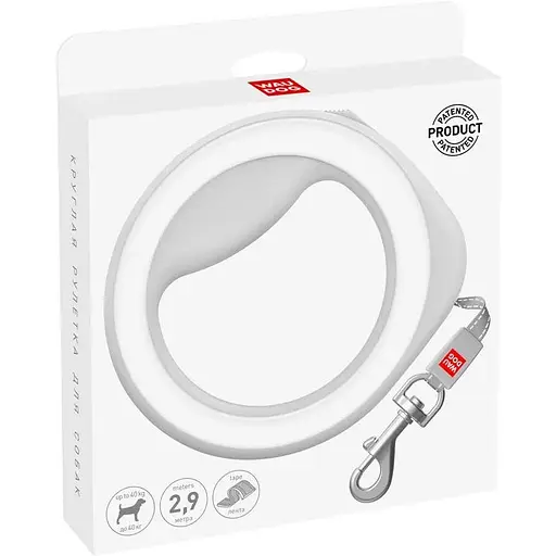 Повідець-рулетка для собак Waudog R-leash, кругла, XS-M, до 40 кг, 2,9 м, світловідбиваюча стрічка білий - фото 3