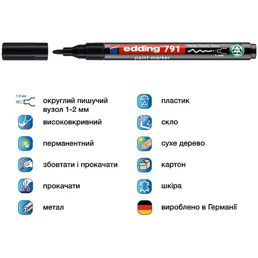 Маркер Edding Paint e-791 1-2 мм круглий чорний (e-791/01n) - фото 2